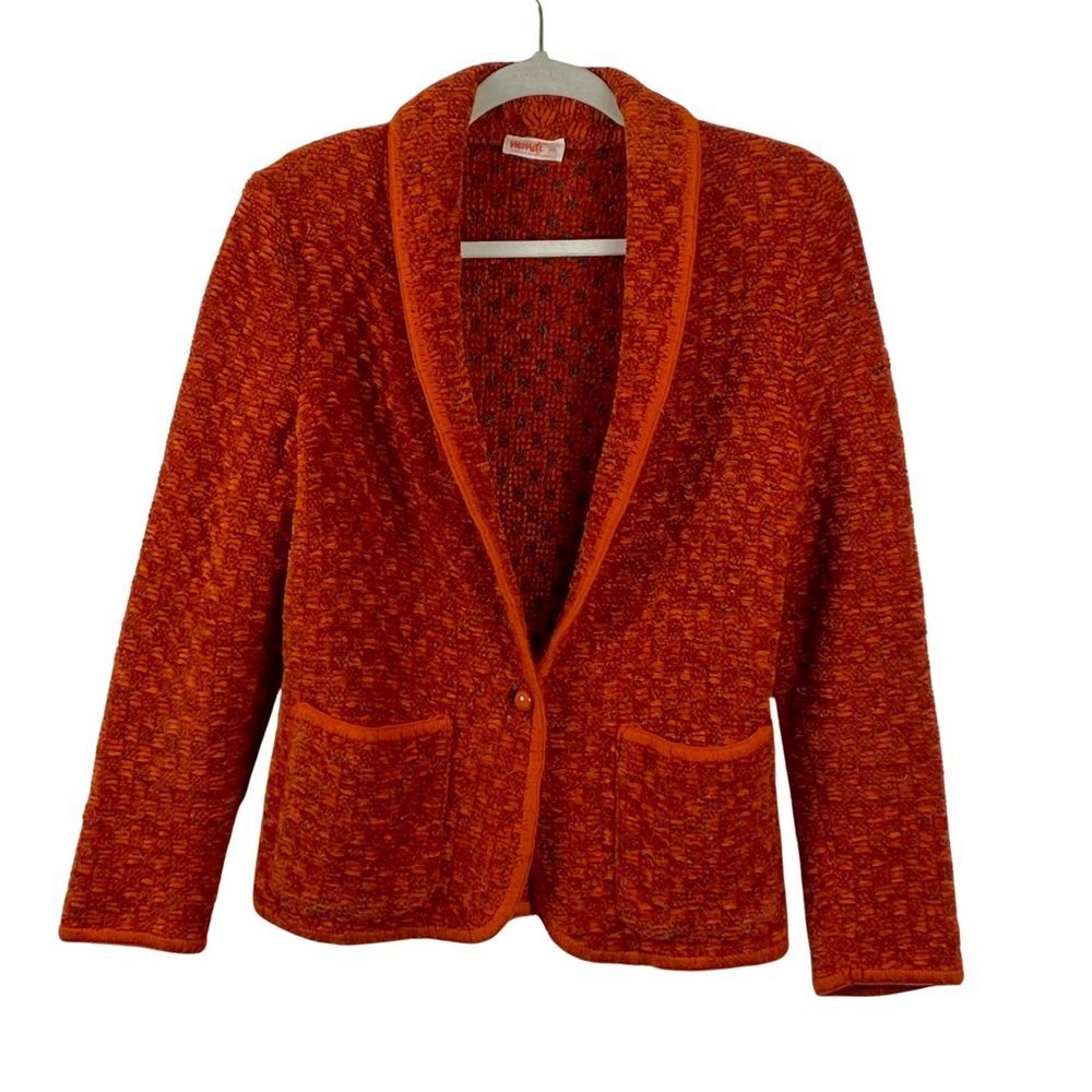 Vintage Mondi Rust Orange Wool Blend Cardigan West Germany Size 36